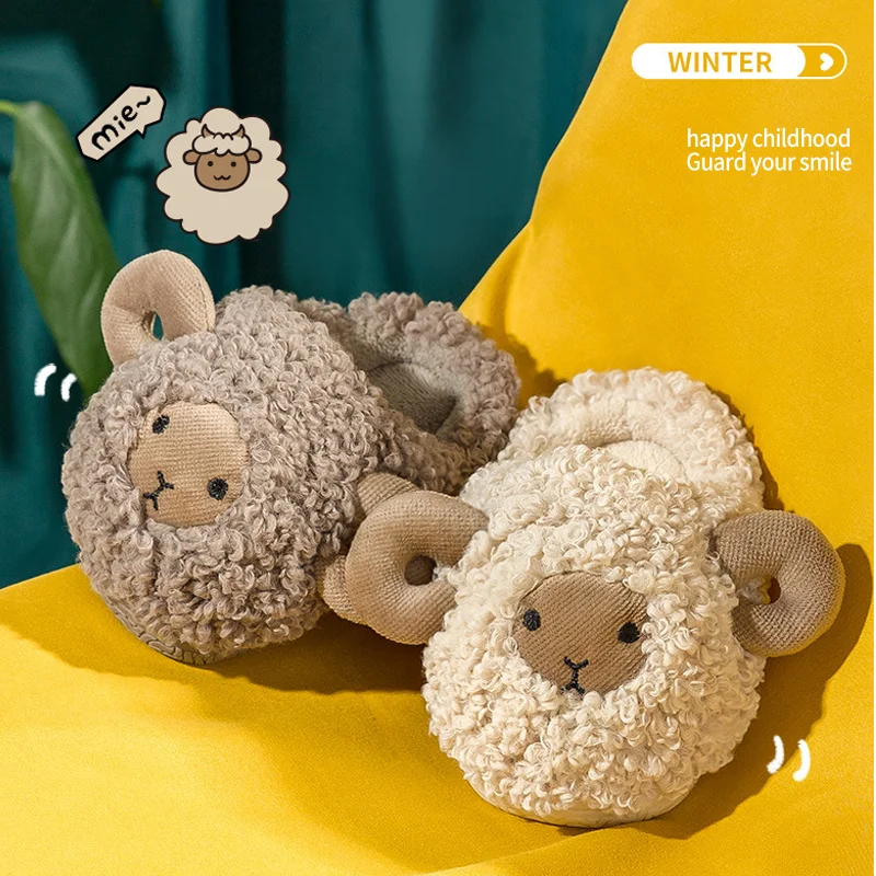 Winter Cute Sheep Kids Slippers Comfortable Baby Warm Cotton Shoes Boys And Girls House Indoor Animal Plush Slippers