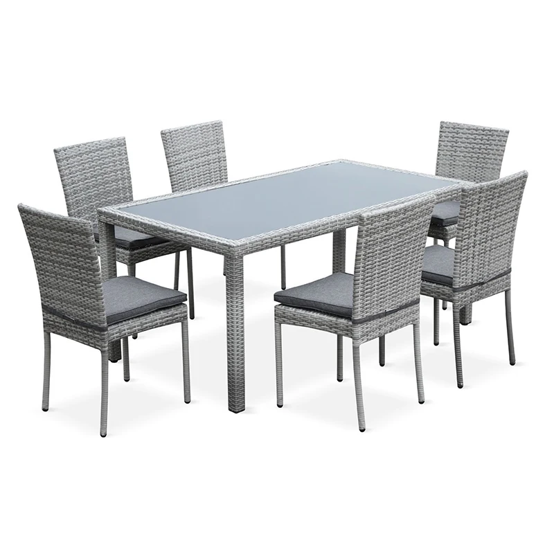 Outdoor and indoor square garden dining table and chairs 7pcs with tempered glass K.D