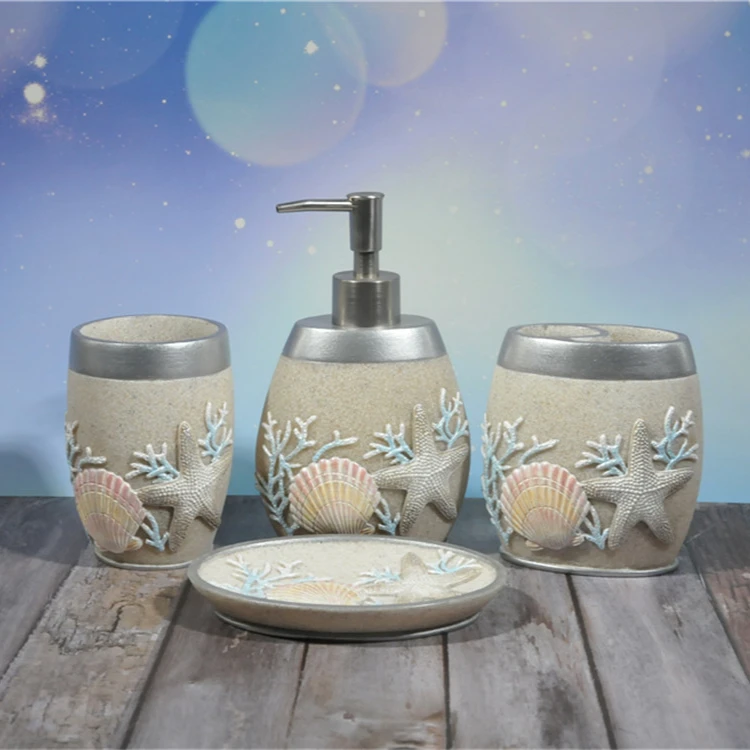 4Pcs Bathroom Accessories Sets Sea Shell Gift Seashell Soap Dispenser