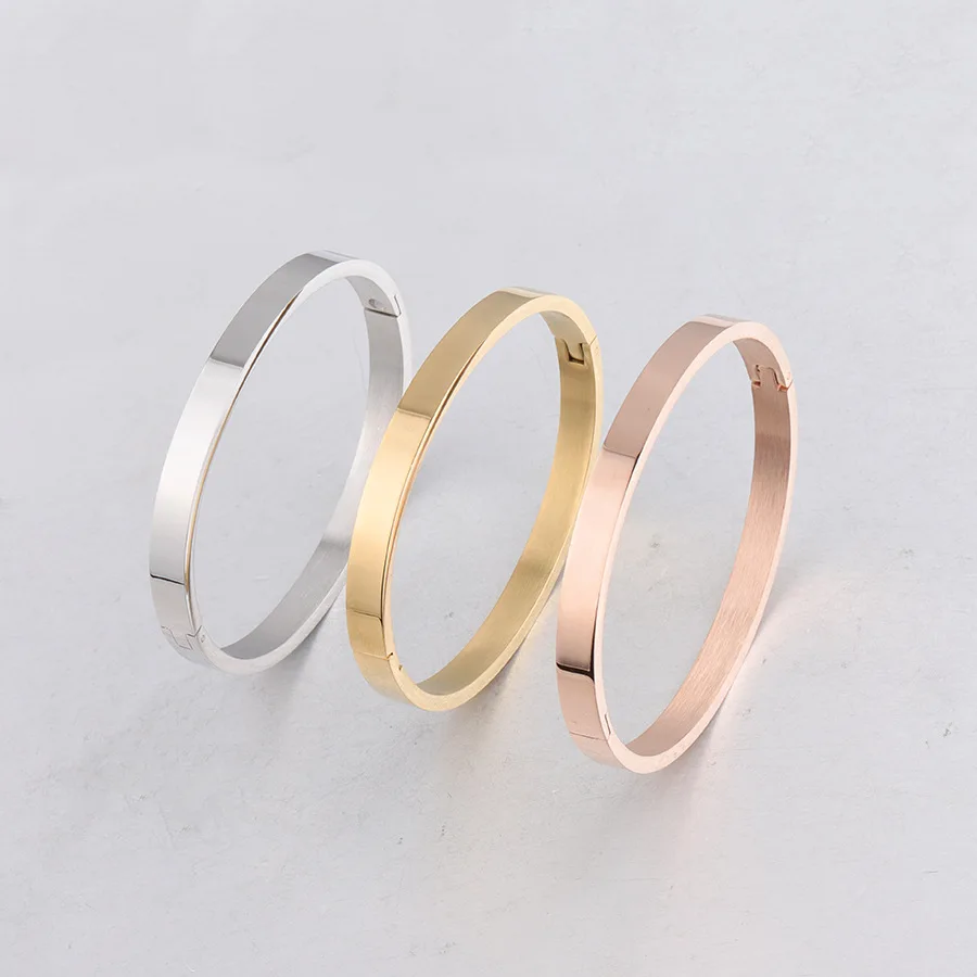 SLand Jewelry wholesale polished engravable stainless steel oval bangle hinged bracelet for women men gift DIY engraving