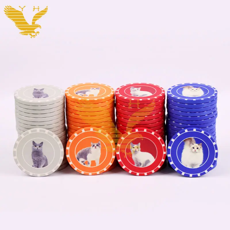YH 100 Poker Chips Cute Cat Custom Ceramic Curved Poker Chips Set With Case