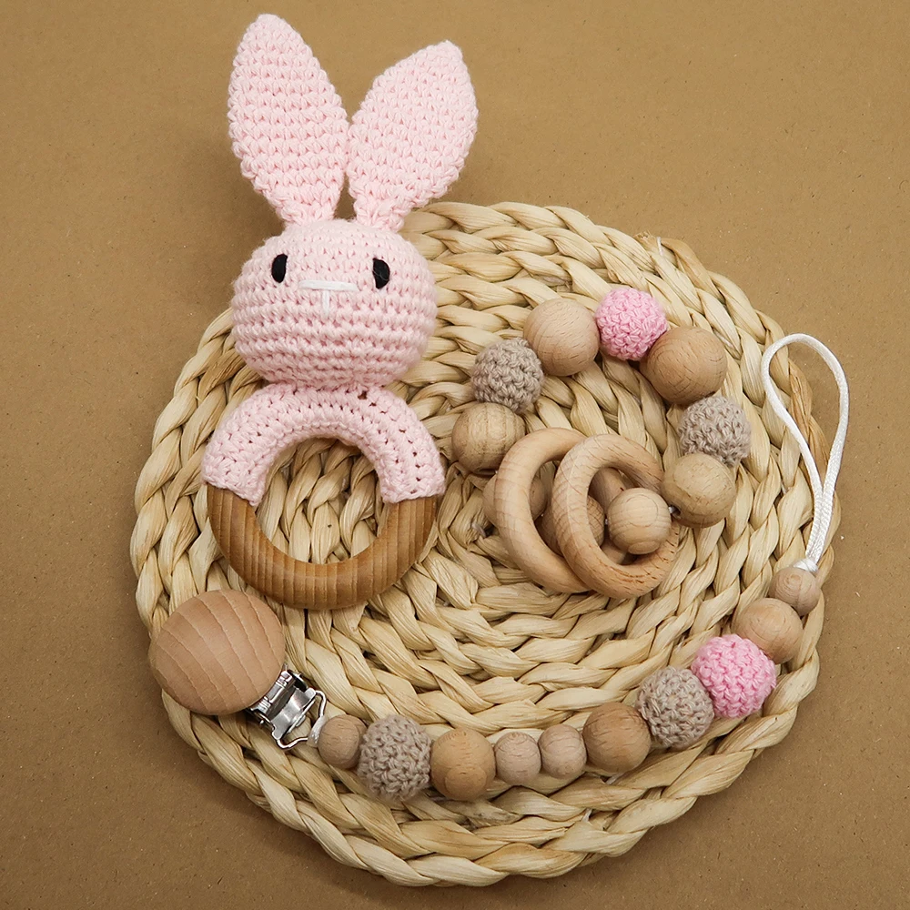Hot Sale Newborn Gift Set DIY Handmade Knit Baby Rattle Ring Crochet Doll Toys