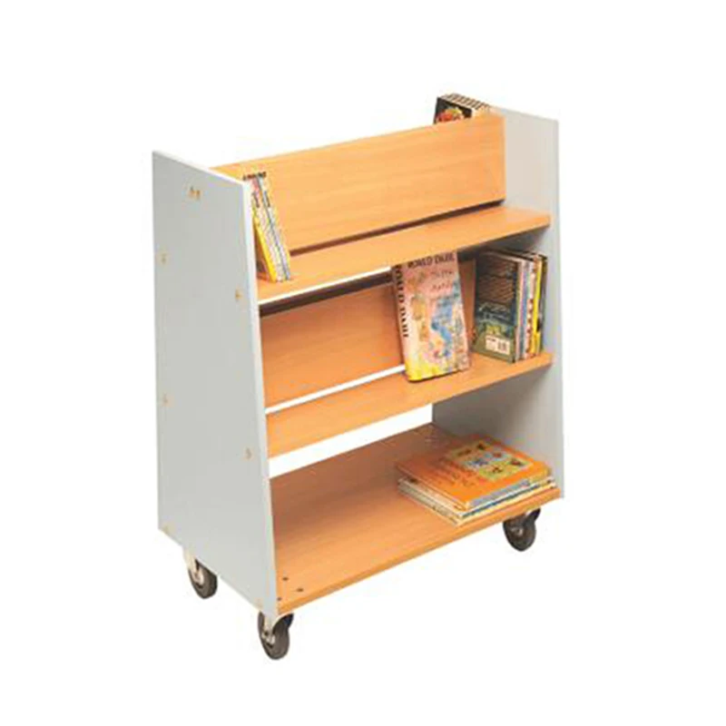 
3-Layer Library Shelf Storage Double Sided Mobile Truck Wood Book Cart On Wheels 