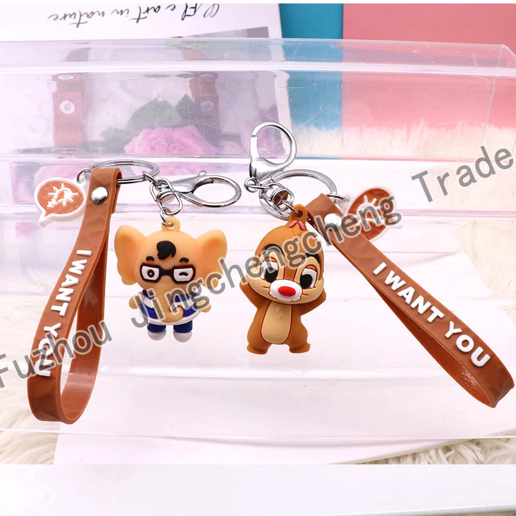 promotional products cheap Soft PVC llaveros anime Keychains Rubber Squirrel Pendant Key Rings Car Bag Decoration Accessories