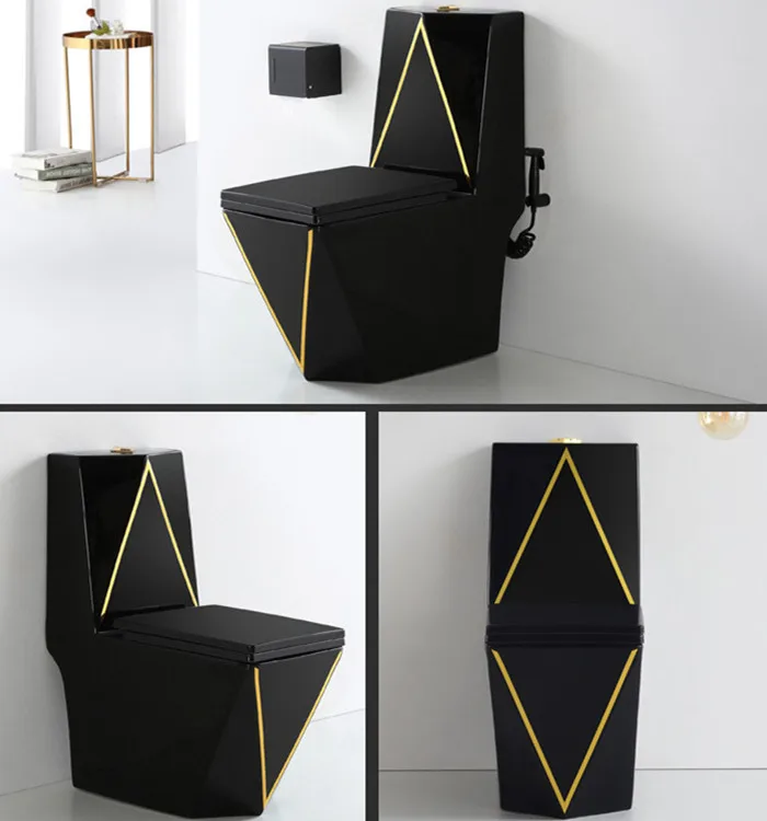 Bathroom Black Gold Color Design Wc Toilet Bowl Ceramic One Piece