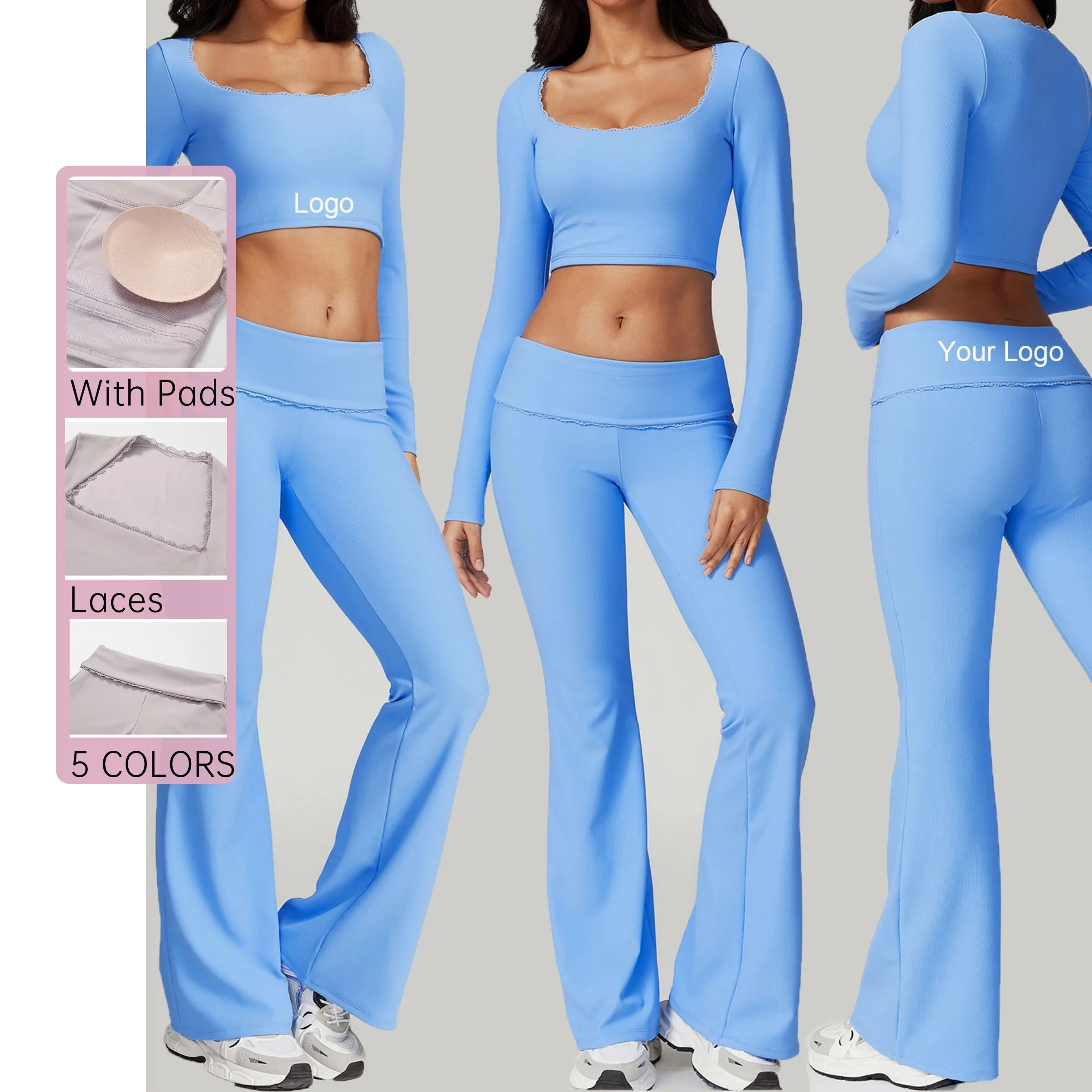 Sunquest Women Yoga Sets Long Sleeve Top and High Waist Flare Sports Gym Fitness Sets High Quality Sports Sets Women