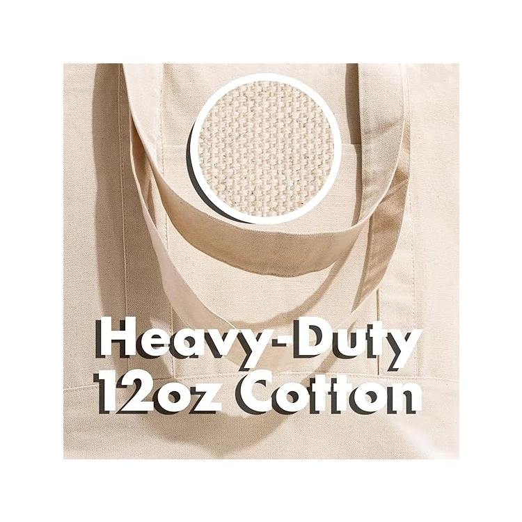 Original Large Capacity Custom Logo Cotton Canvas Tote Bag with Pocket Zipper