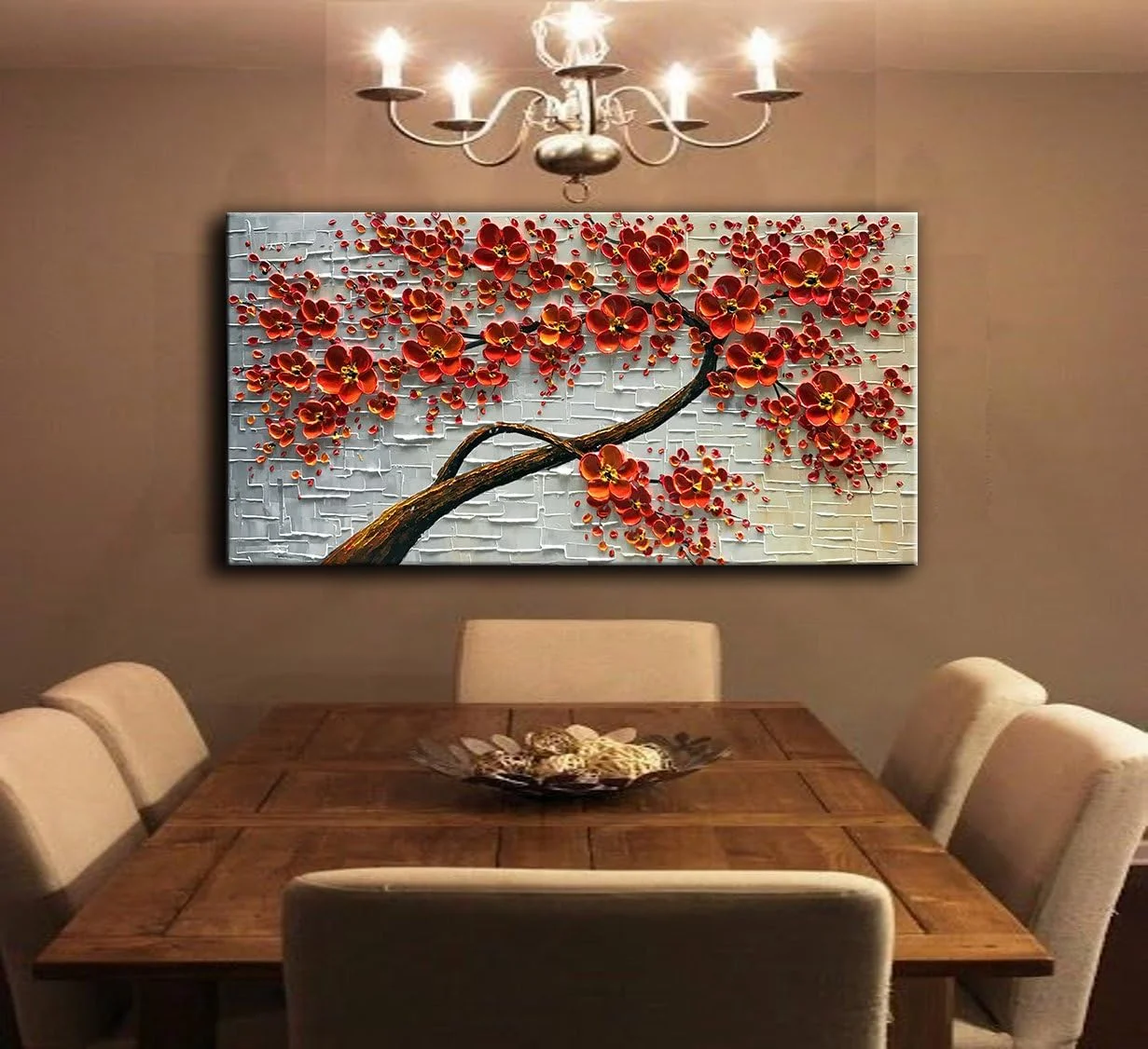 100% Real Hand Painted Abstract Colorful 3D Flowers Tree Oil Painting,Large Modern Painting Wall Art for Living Room Bedroom