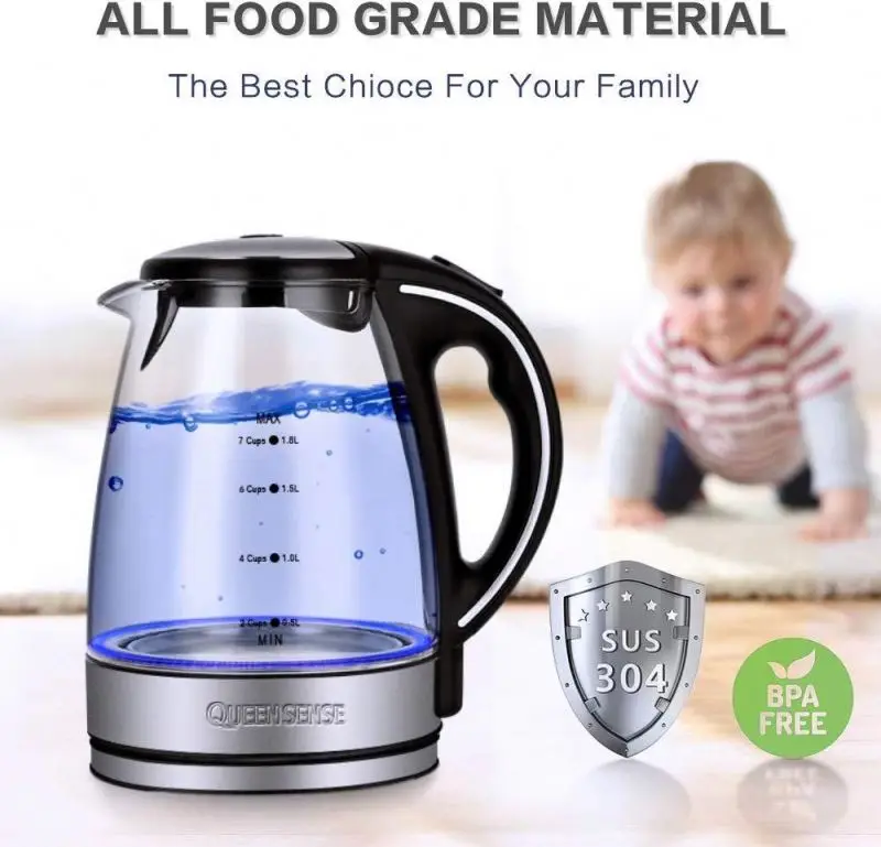 360 Degree Rotational Base high stilbene led light electric glass kettle for office home hotel