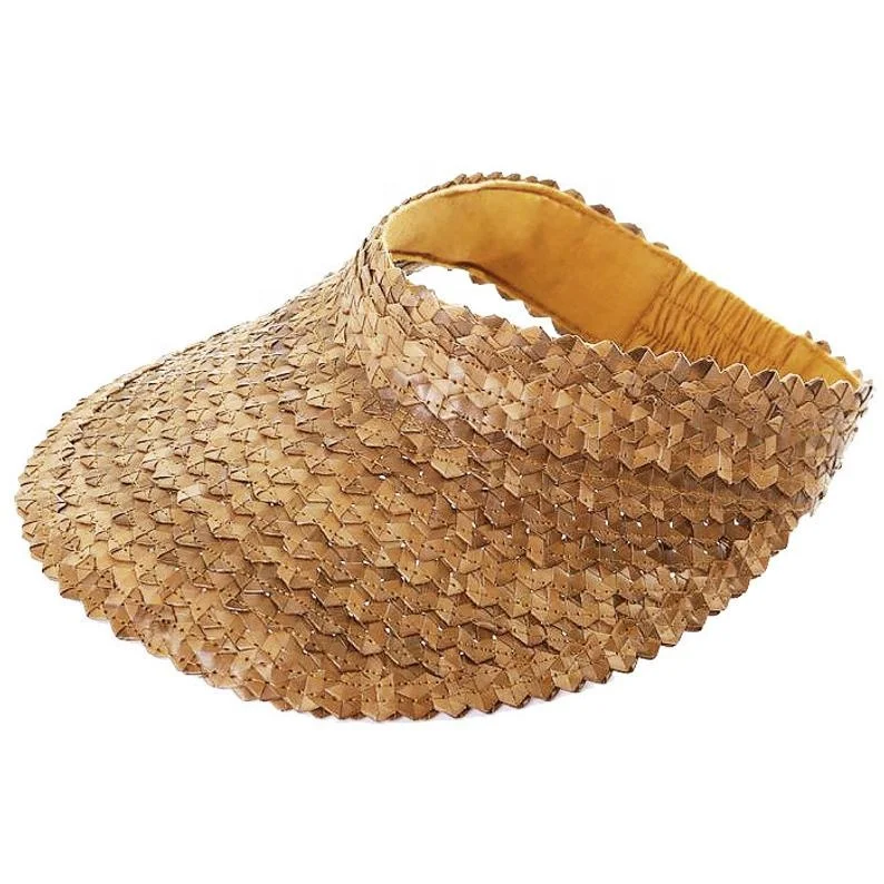  Woman Summer Beach Sun Visor UV Protection Outdoor Natural Raffia Straw Rattan Leaf Palm