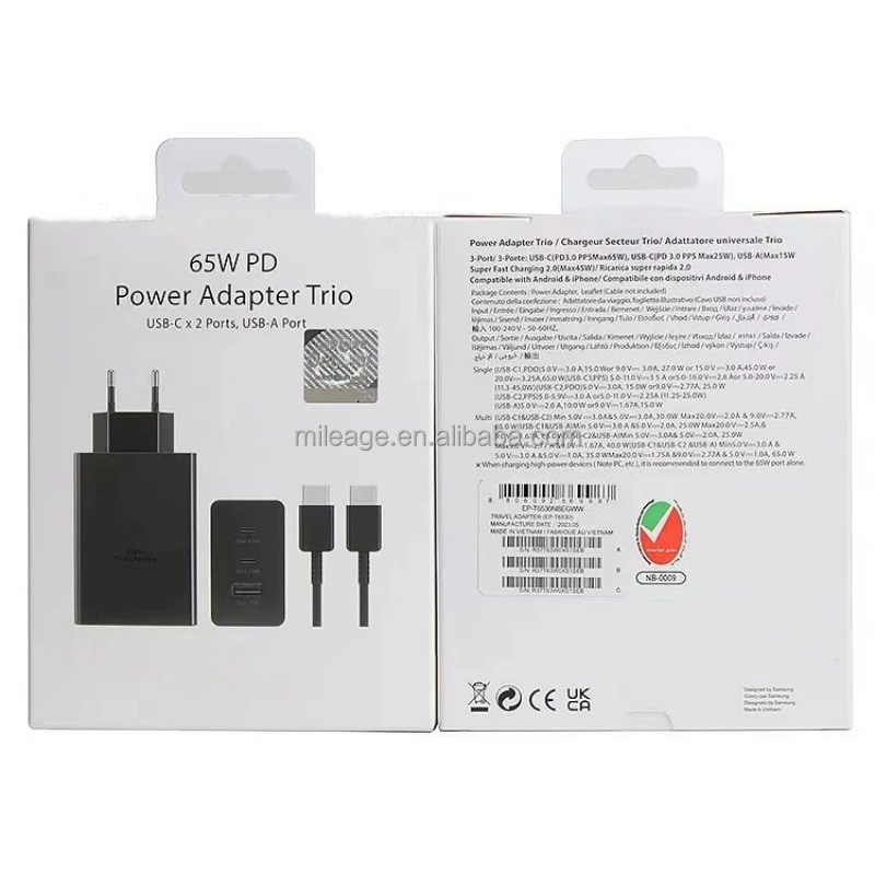 hot sell PD 3 Ports Adapter EP-T6530 Super Fast Charging US EU plug 65W fast charger Wall adapter for Samsung S24 S22 S23 Ultra