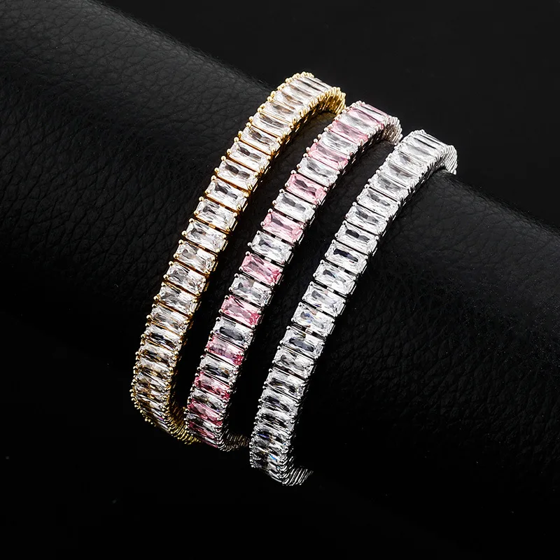 Tennis Bracelet Jewelry Gift Pave Setting Rectangle Stunning Zircon Real Fine Jewellery