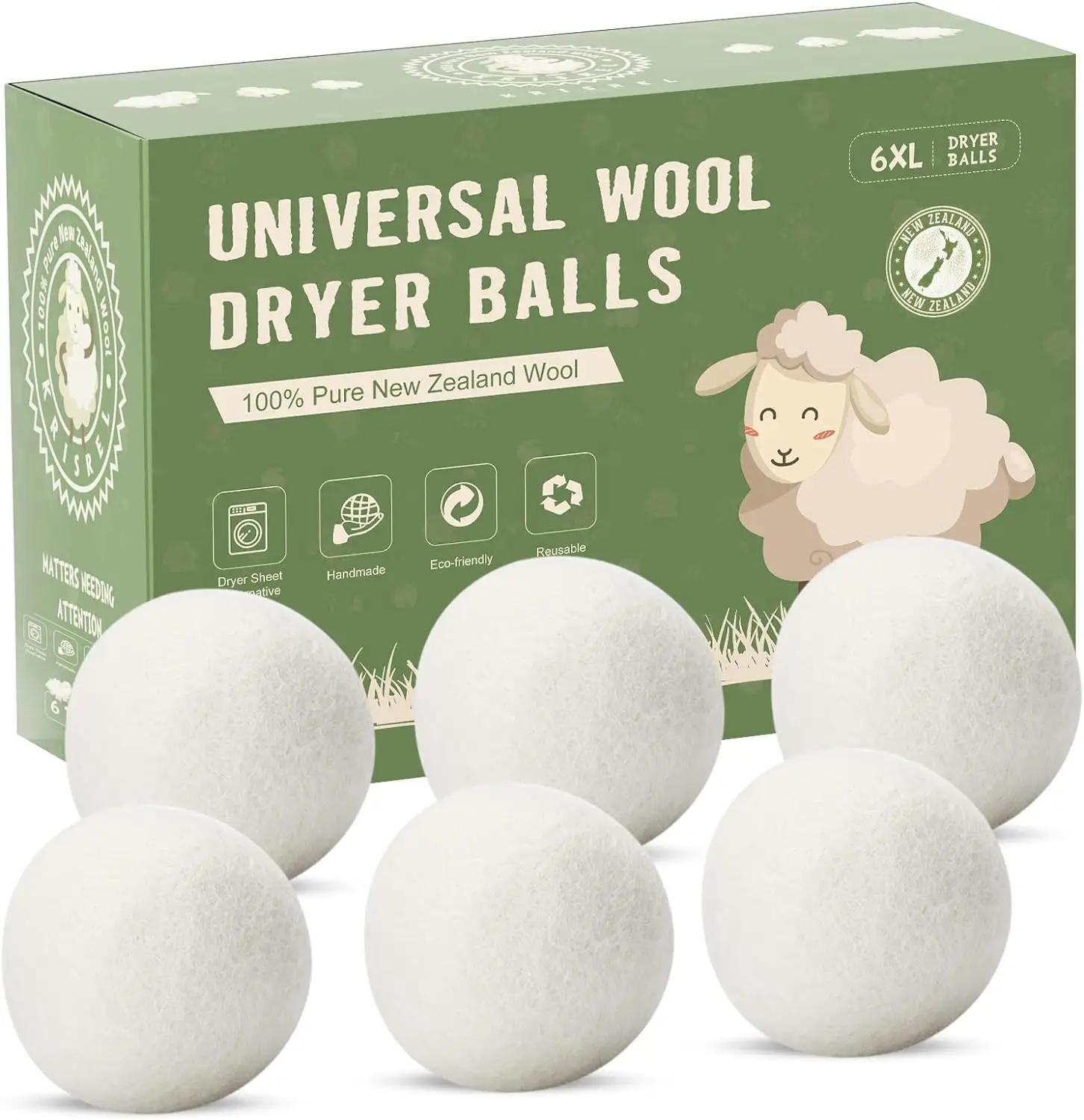 100% Pure New Zealand Organic Wool Balls Dryer Balls Washing Machine Accessory Reusable Washer Laundry Balls