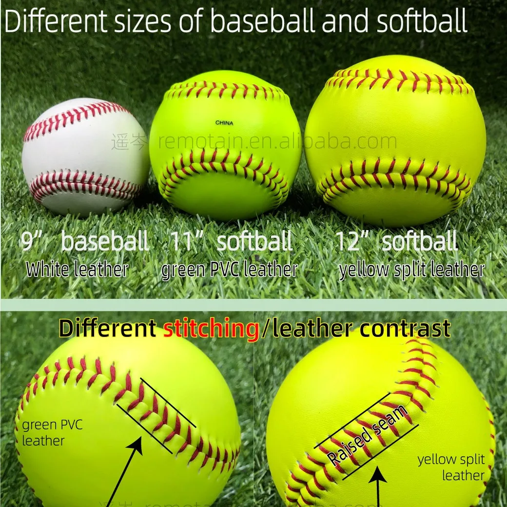 Custom Logo Professional Softball 12 inch PU&Cork core yellow split leather sports game training softball balls Standard Size