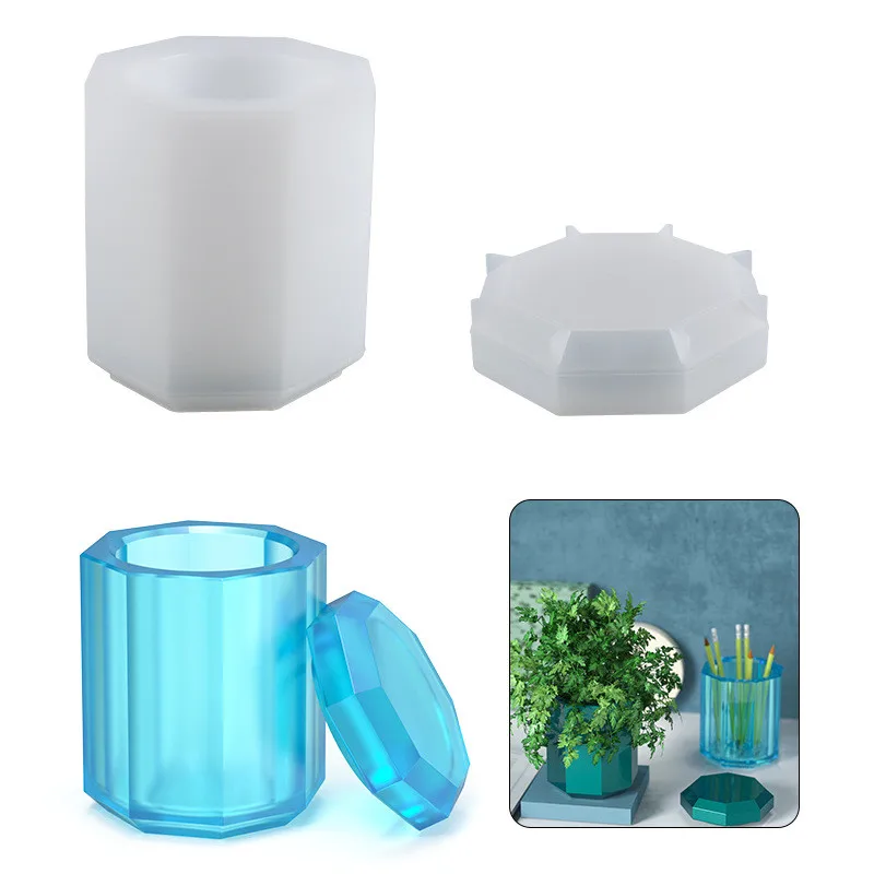 2027 Octagonal pen holder storage box silicone mold crystal glue plaster diy mold