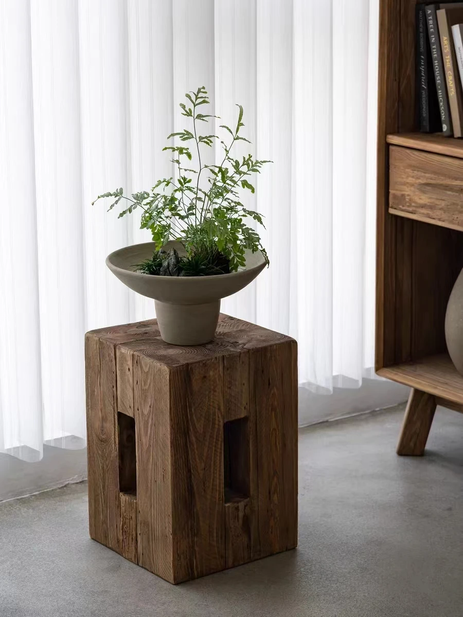 Cheap price solid wood furniture wholesale living room  recycled wood ottoman stool