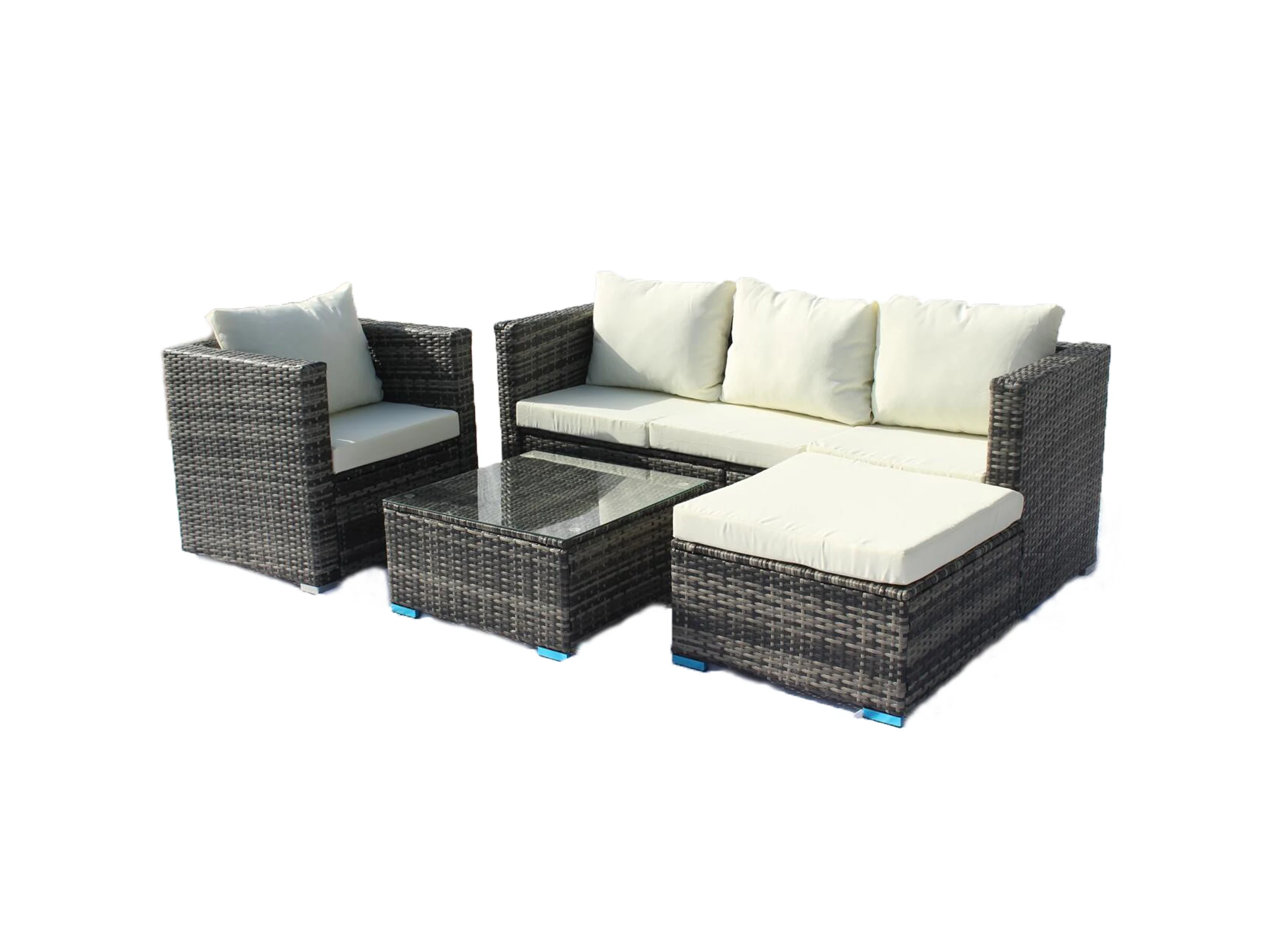 6 Pcs UV Resistant Rattan Garden Furniture Corner Sofa Set Waterproof Cushion Covers Table with Tempered Glass