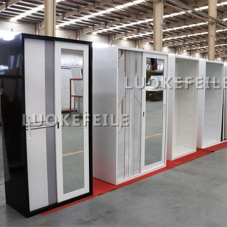 philippine Indonesia design almirah iron sliding door mirror steel cloth storage cabinet closet metal wardrobe bedroom furniture
