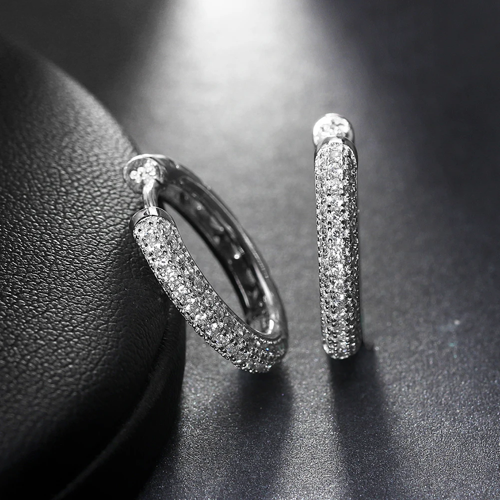 RINNTIN SE19 Online Fashion Jewellery Real 925 Silver Pave Setting Zircon Small Huggie Hoop Earrings for Women