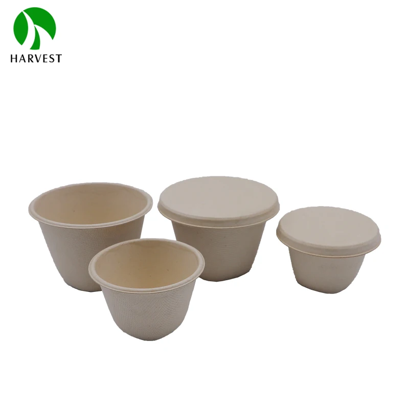 Biodegradable unbleached pulp 4 oz 2 oz bagasse sauce cup with lid