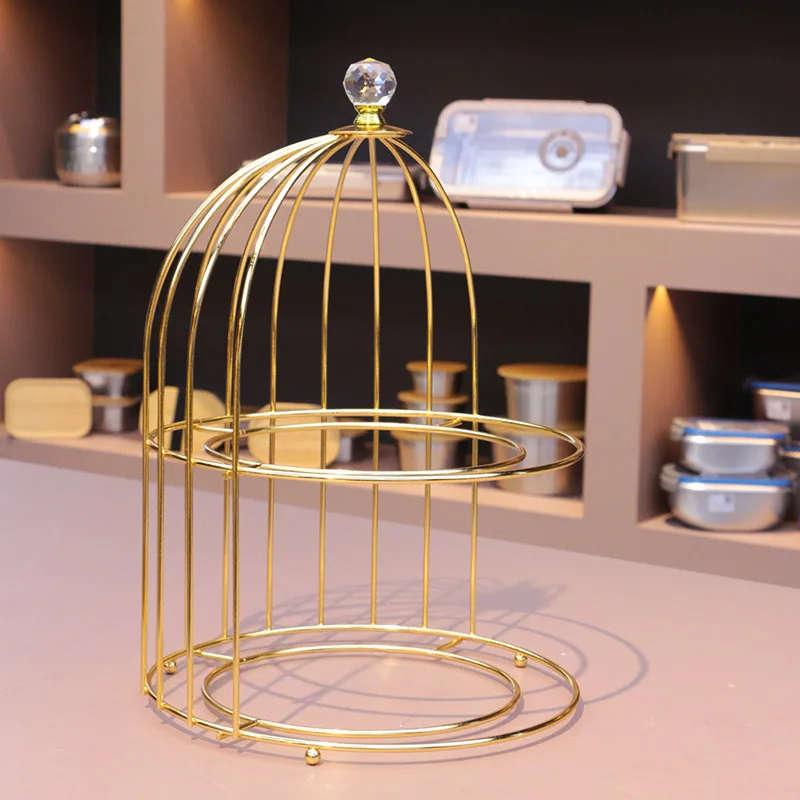 3 Tier Golden Serving Dessert Stand Display Restaurant Food Cupcake Storage Rack Wedding Decor Luxury Birdcage Cake Stand