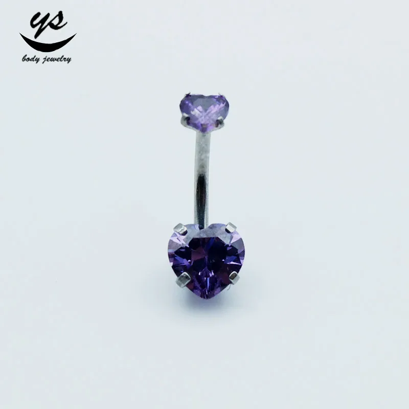 Stainless steel internally thread heart zircon belly rings surgical steel