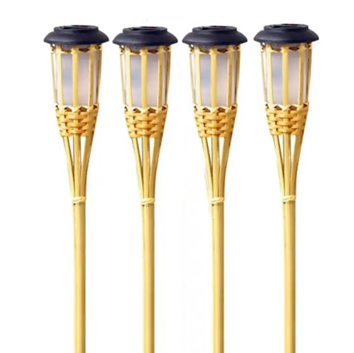 Torch Lights Lighting Solar Bamboo Tiki Torch Flame Warm LED Amber Flickering Light Landscape Solar Flaming Bamboo Torch