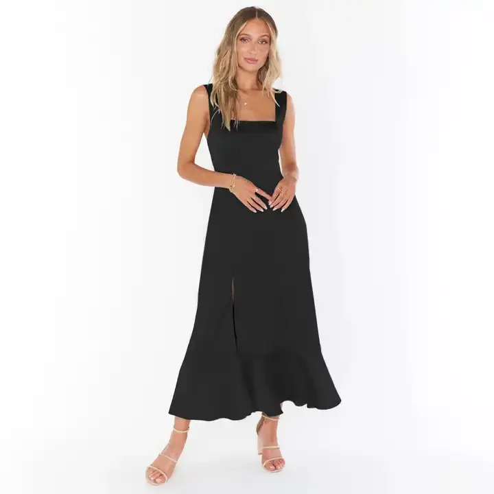 Летнее женское элегантное модное платье без рукавов с разрезом