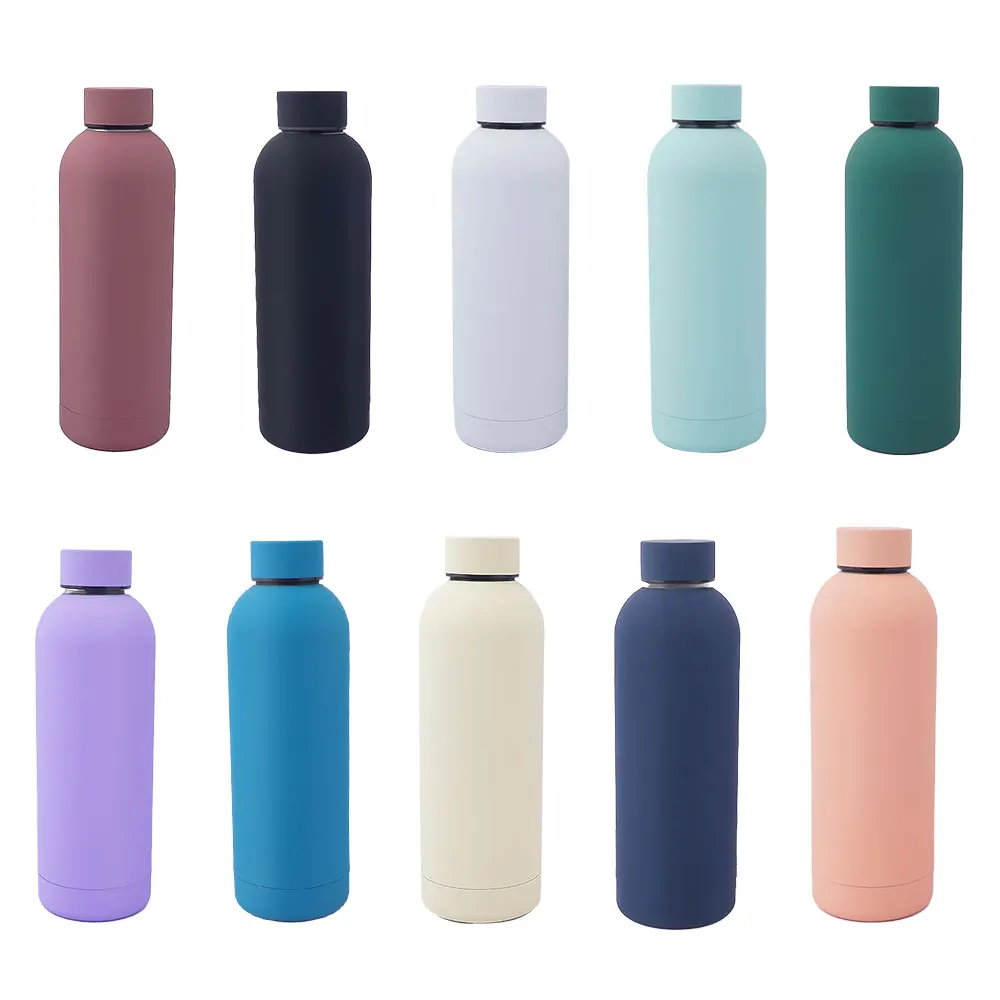 Stock  500ML Double Wall  Sport Small Mouth Rubber Coated Insulated Stainless Steel Water Bottle  Vacuum Flask