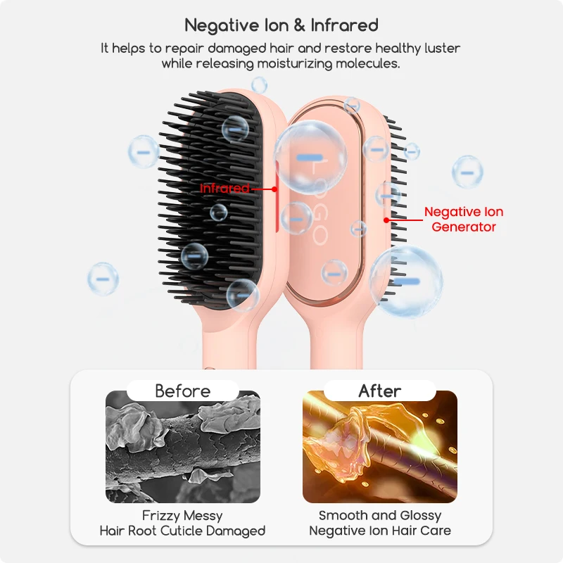 2 In 1 Professional Ionic Infrared Hair Straightener Brush Straight Electric Comb Hair Straightening Brush Hair Styling Tools