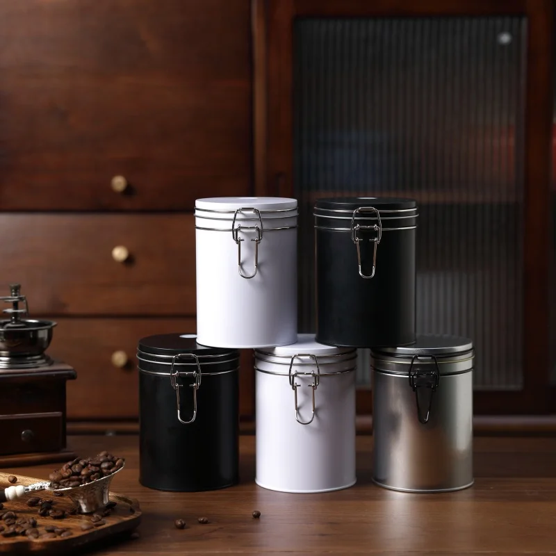 Wholesale Printing Design food grade airtight round  can with iron buckle coffee tin can tea metal tins container with lid