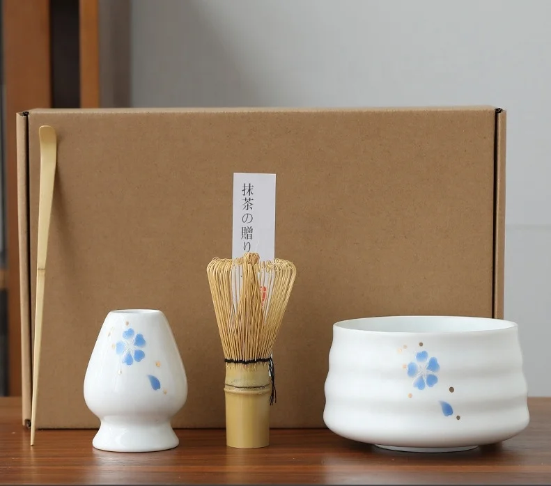 Japanese kiln change 100 Honli Matcha set 4 pieces bamboo matcha egg beater ceramic bowl wide selection