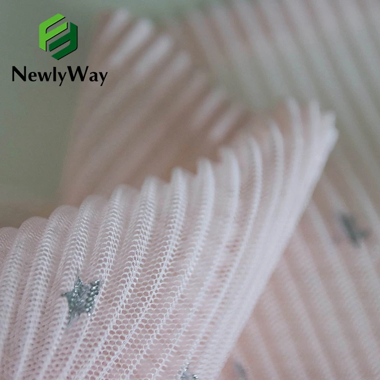 High Quality  Foil Stamping 100%Polyester Goffer Pleated Crumple Tulle Mesh Fabric For Garment Children Dress Or Lady Skirt