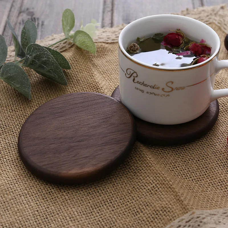 Factory Wholesale Eco-friendly Different Custom Size Round Square Black Walnut Wooden Coaster Solid Wooden Coaster