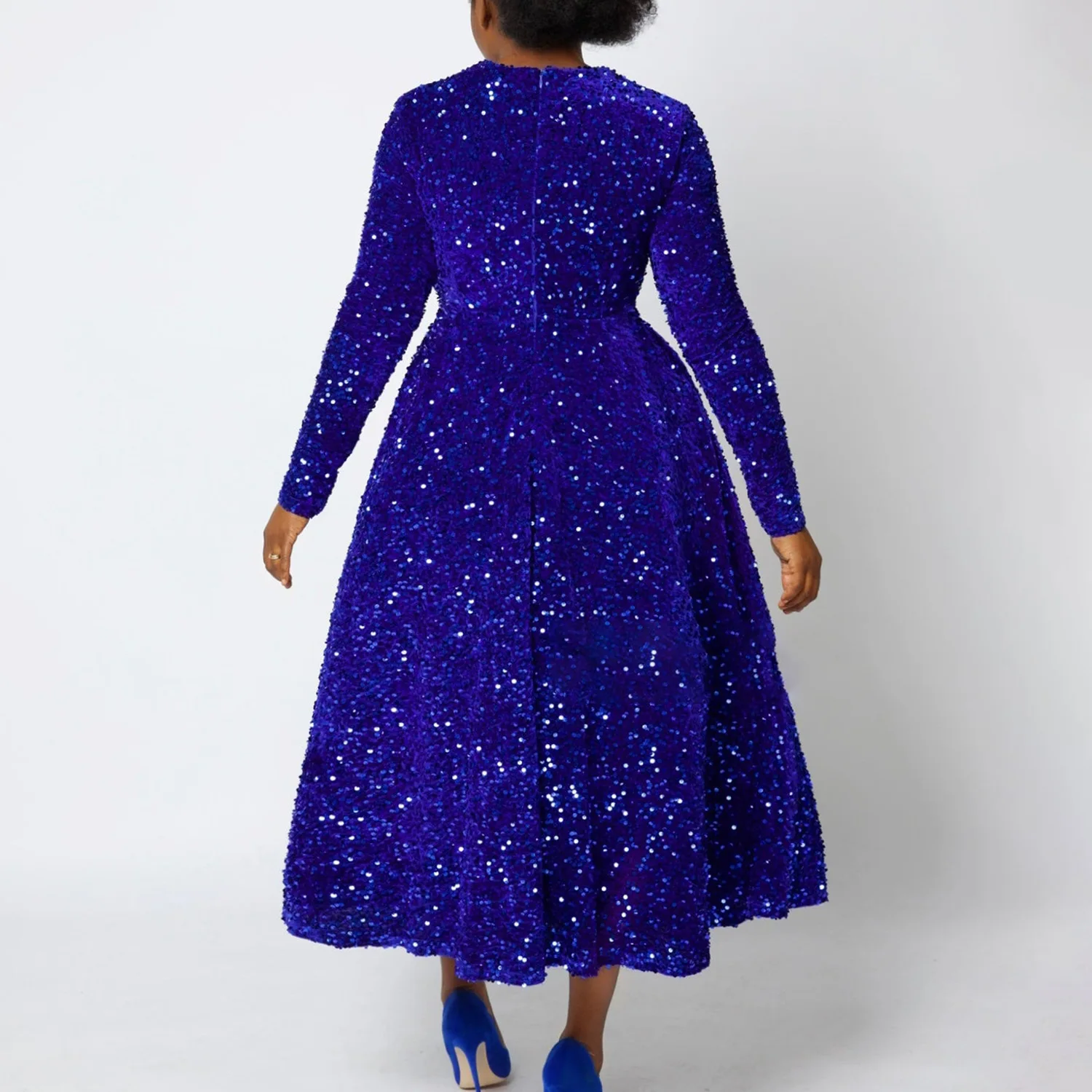 D469 Trendy Party Dress For Women O-neck Long Sleeve High Waist A-line Sequin Dress Elegant Gowns For Women Evening Dresses