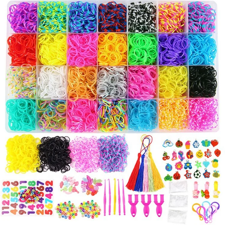 Amazon hot selling non-toxic kids loom band  DIY 28 colors rubber loom bands kit