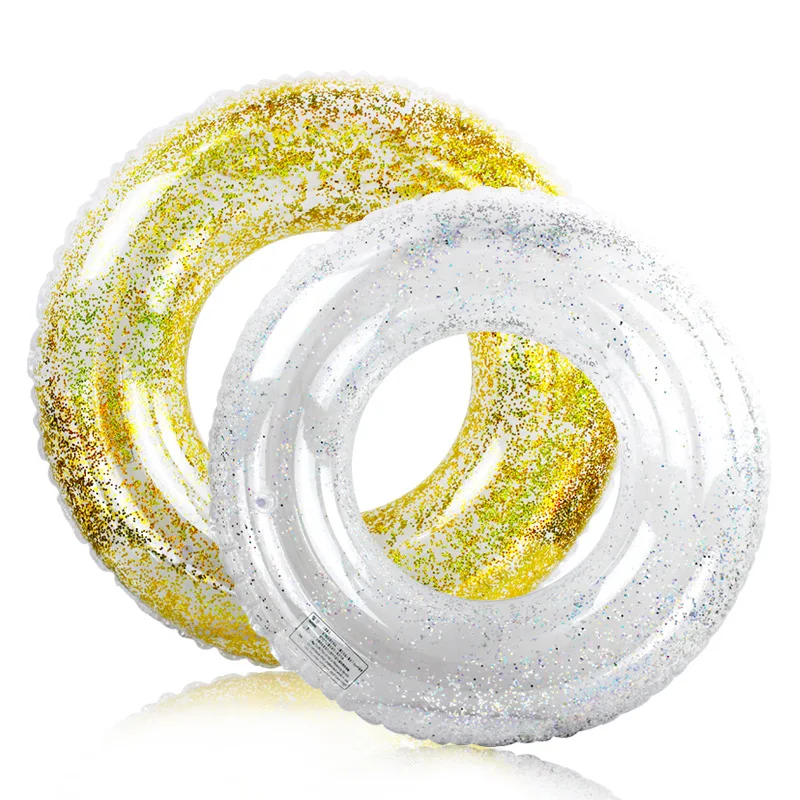 
Hot Selling 2019 PVC Portable Golden And Silver Boy Girls Pool Swimming Training Kids Inflatable Glitter Transparent Swim Ring 