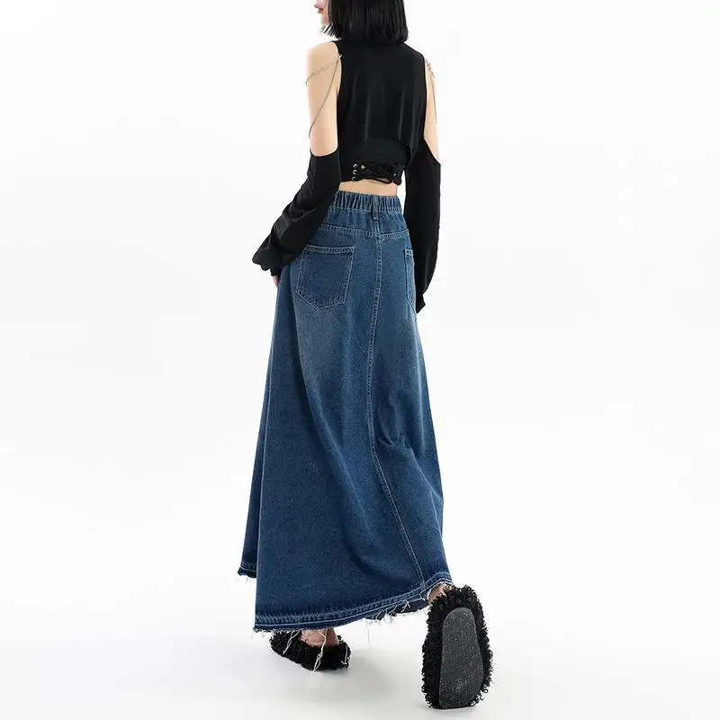 2023 New Fashion Long Maxi Denim Jeans Skirts For Women XS-XXL High Waist Big Hem Spring Summer A-line Tassels