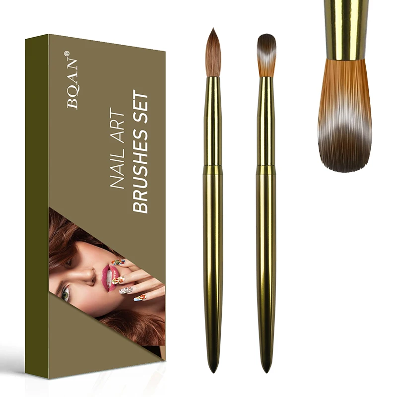 wholesalers galvanise golden green metals handle  #2~#24 Kolinsky hairy head Acrylic Nail art Brush set  and packaging