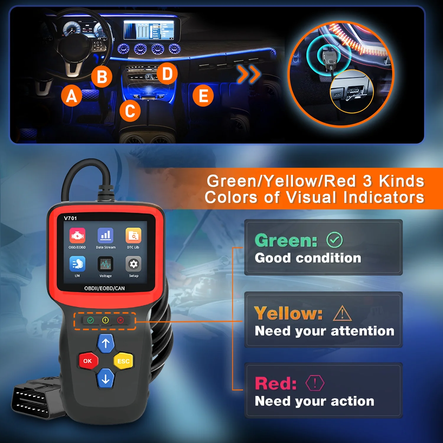 V701 OBD2 сканер усовершенствованный автомобильный диагностический инструмент точный анализ состояния автомобиля новые и улучшенные диагностические инструменты