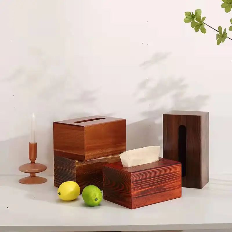 Hot sale walnut wood rectangular secorative storage daily necessities tissue box