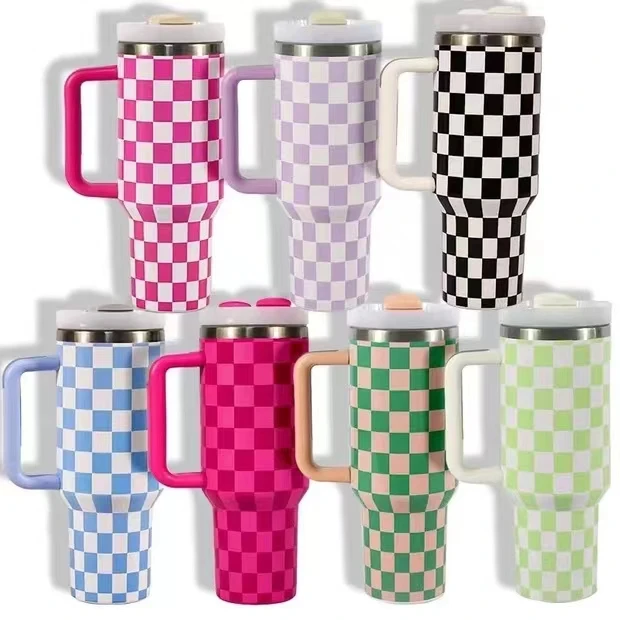 Wholesale Price 40oz tumbler with handle US popular Design adventure Checker thermos cup tumbler