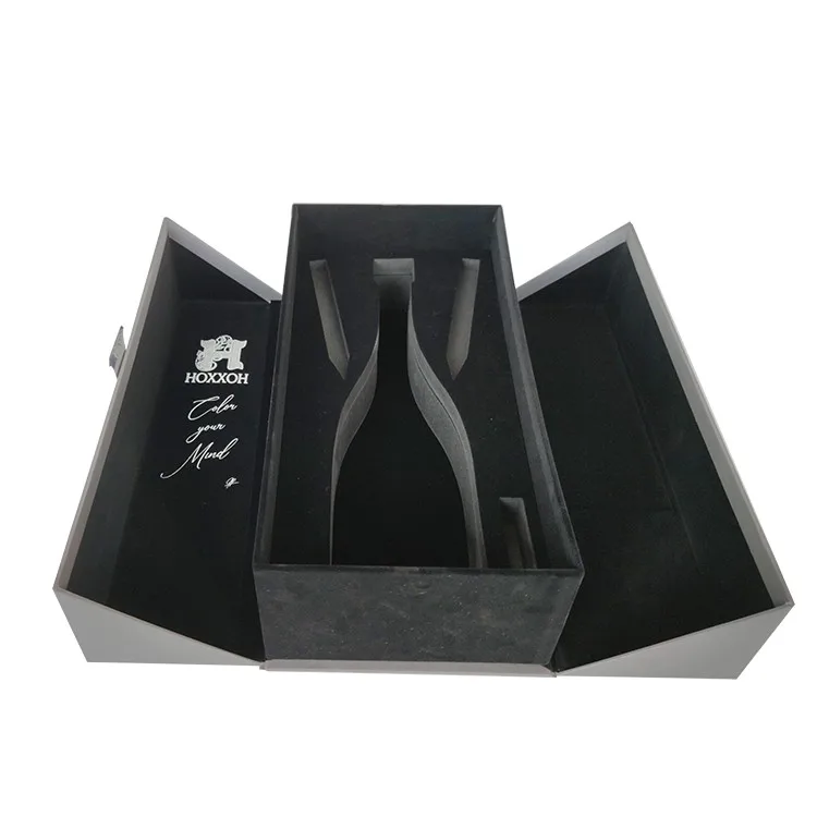 Personalize Red Pack 1 Bottle Present Double Door Opening Thick Paper Fancy Gift Packaging Custom Wine Box