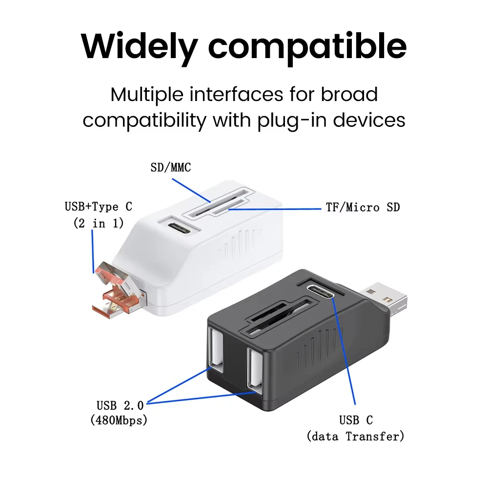 7-in-1 USB 2.0 HUB USB Type C Splitter Micro SD TF Memory Card Reader Extender Docking Station Hub 2.0 Converter for PC Laptop