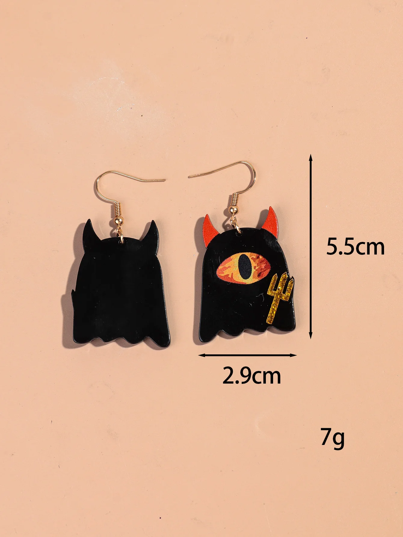 Creative Ghost Halloween Party Jewelry Black One-eyed Demon Gold Glitter Fork Cute Spooky Acrylic Drop Earrings for Girls Women