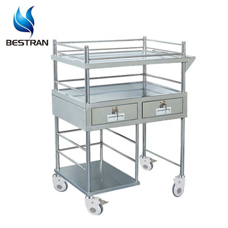 BT-SIT016 Hospital Stainless Steel Trolleys for Infusion Bottles Mobile Medical Instrument Cart with Shelves Wheels Price