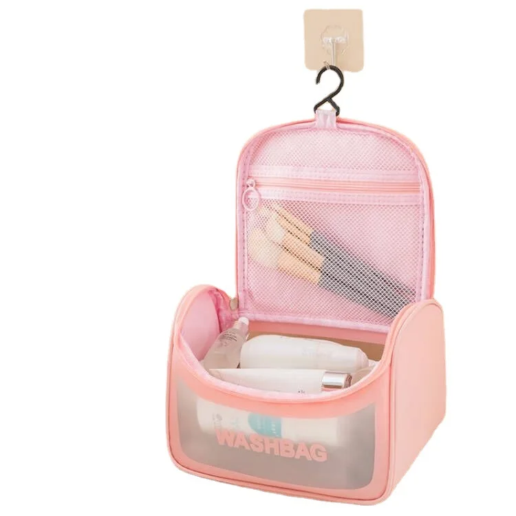 New transparent women makeup bag  large clear pvc cosmetic bag waterproof portable storage  travel hook washing bag