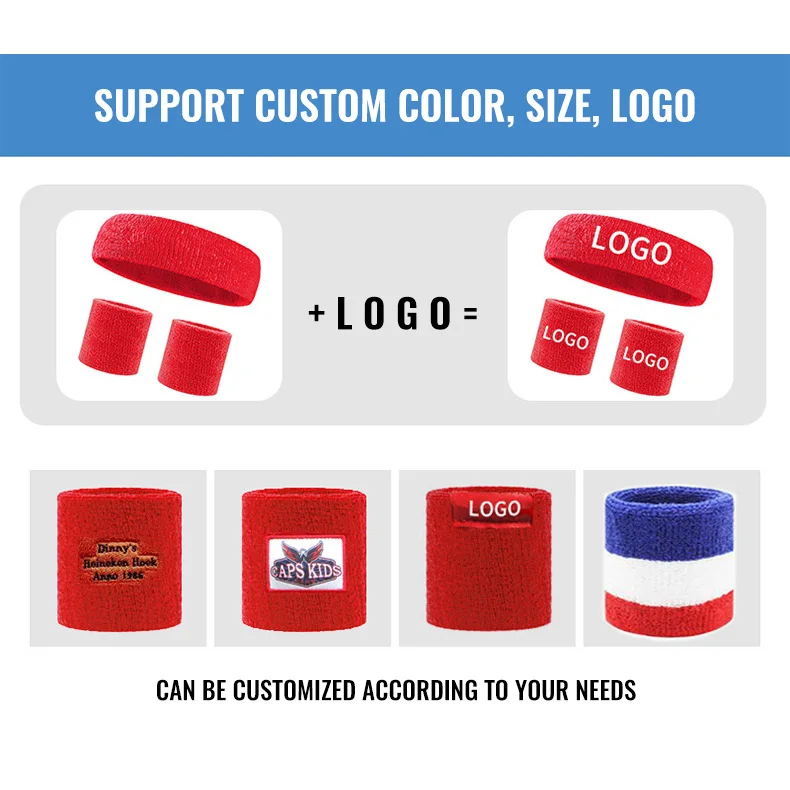 JuDing Custom Logo Wrist Sweatbands Breathable Tennis Sports Towel Sports Logo Soft Skin Cotton Basketball Fitness Sweatband Men