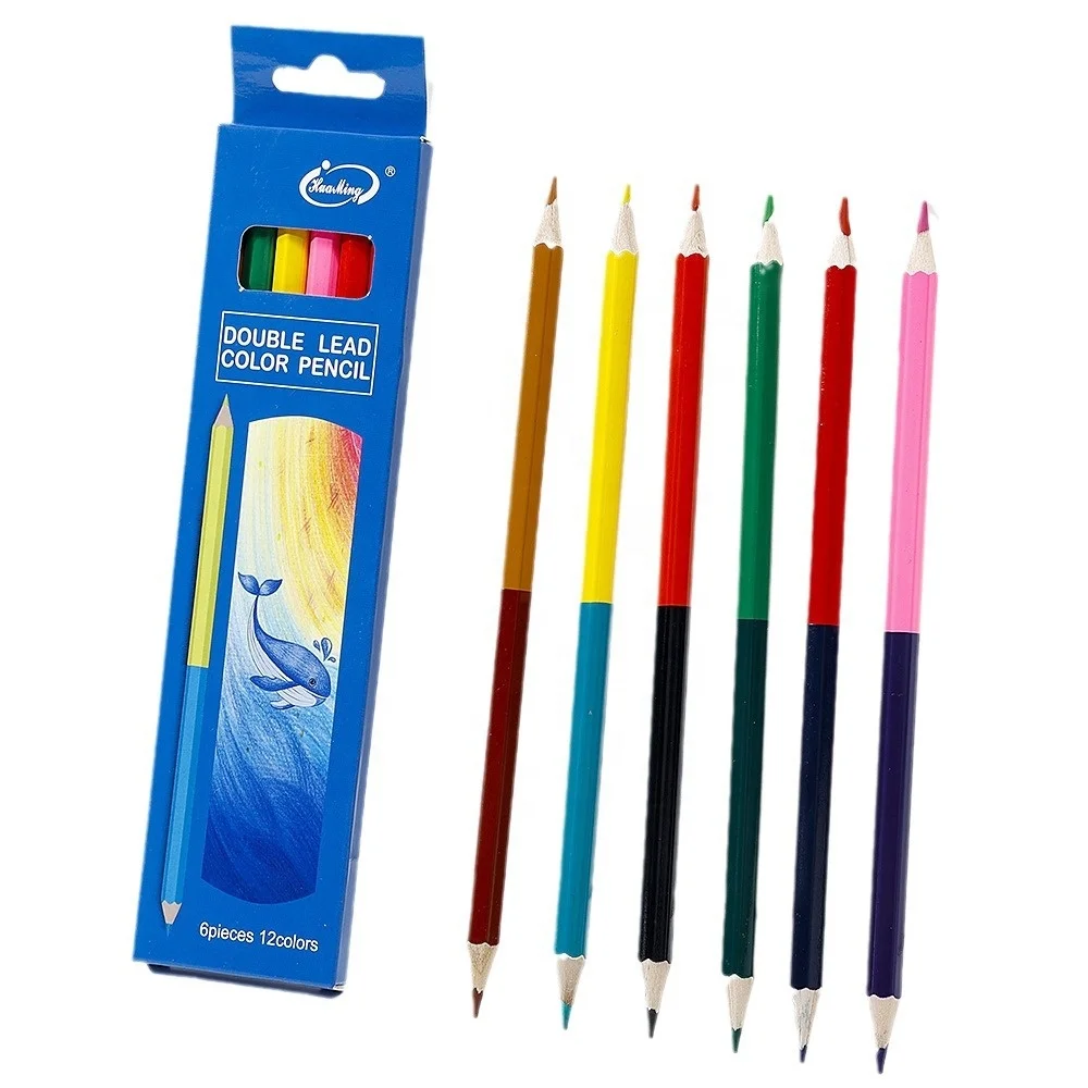 High Quality 6pcs/set Double Head Colored Pencil Wood Sketch Colour Pencils Set Kids Painting Colored Pencil For Student