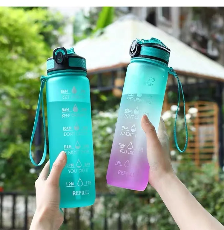 Water bottle 1 liter plastic Large Capacity Fitness Sports Water Jug Sports Drinking Motivational Water Bottle with Time Marker